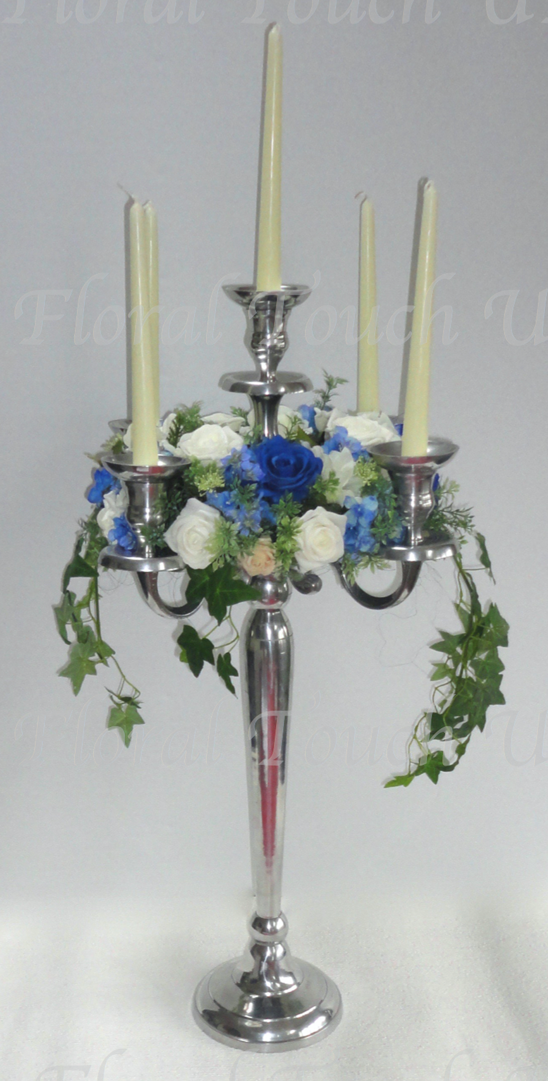 Royal Blue Candelabra wreath, candelabra centrepiece, silk flowers for weddings